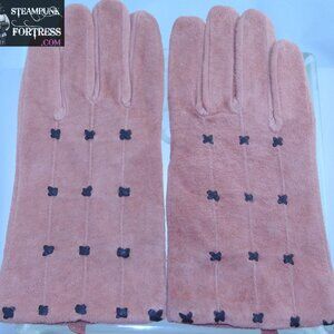 NEW DUSTY ROSE PINK SUEDE LEATHER GLOVES BLACK X DETAILS MEDIUM LARGE REDFISH -
